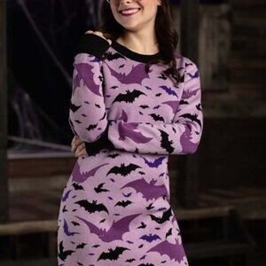 NWT Women's Black and Purple Bats Sweater Dress